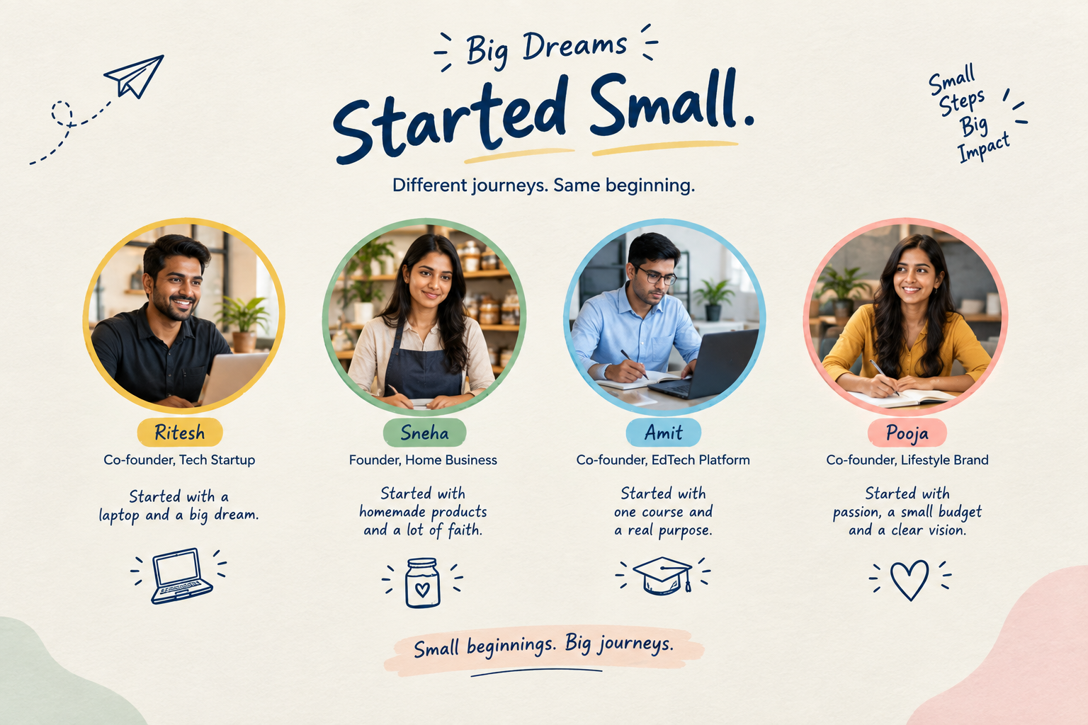 4 Indian Entrepreneurs Who Started Small and Built Big: Lessons for Every First-Time Founder