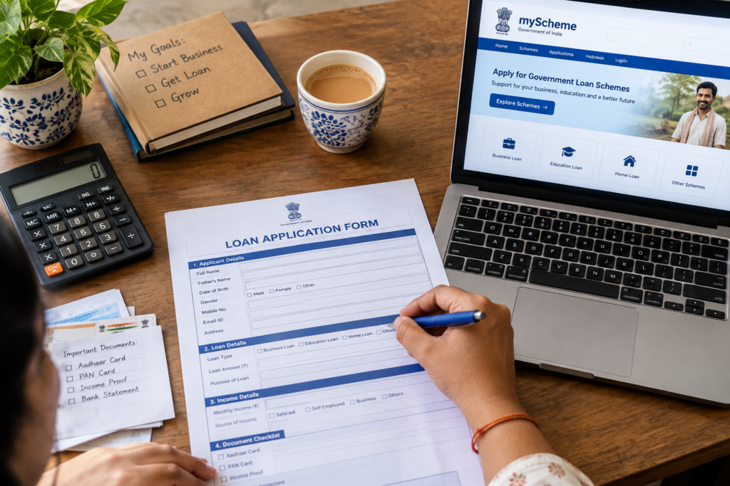 Image Alt Text Entrepreneur comparing government self-employment loan schemes in India