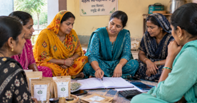 Women's self-help group meeting to plan a small business in rural India